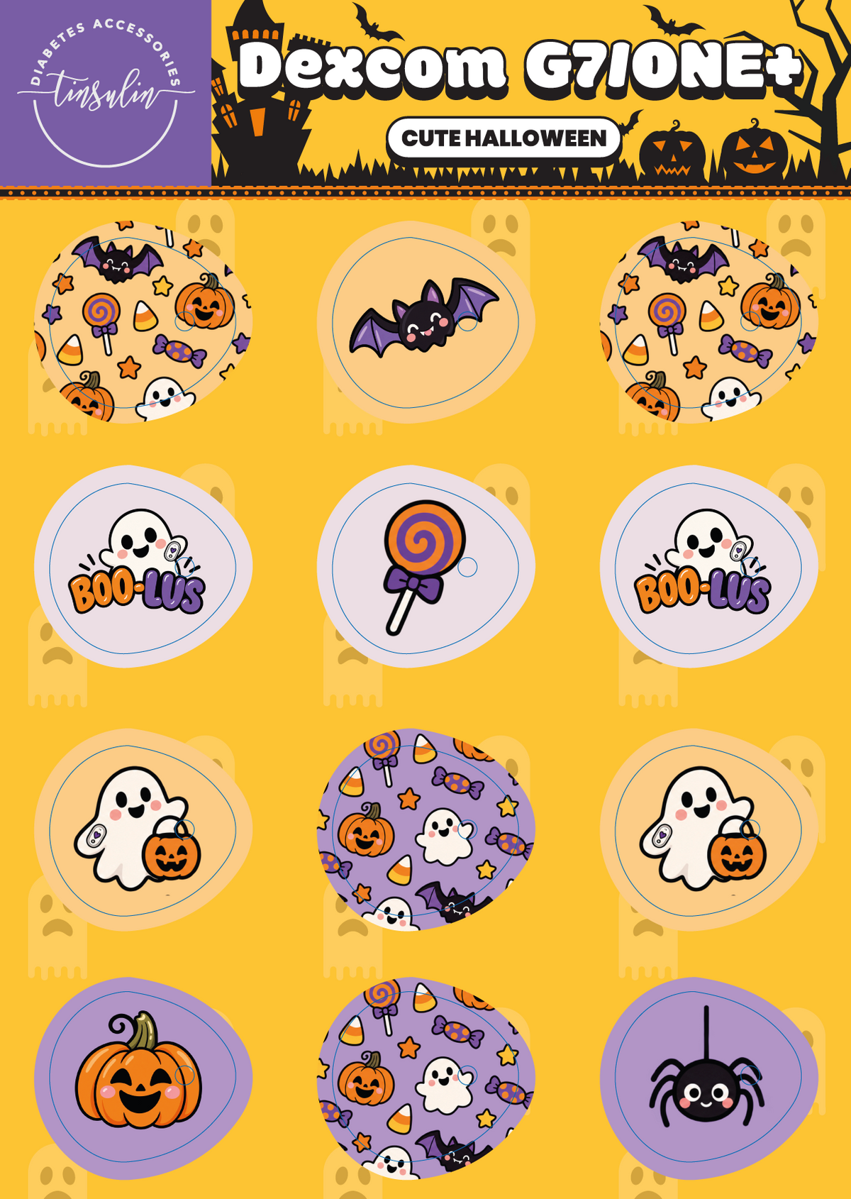 Sensor stickers Dexcom G7 / ONE+ – Cute Halloween (12 stickers)