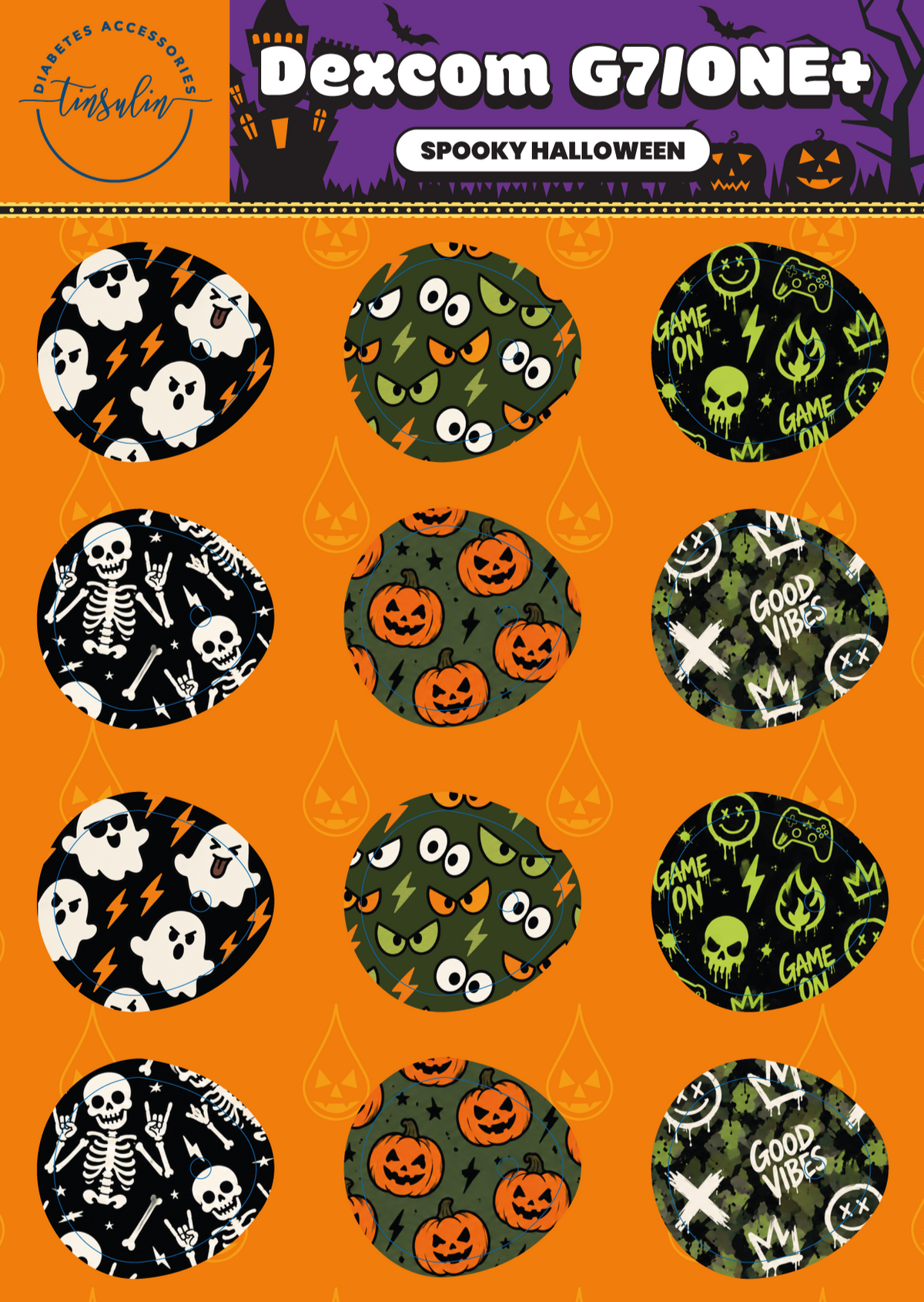 Sensor stickers Dexcom G7 / ONE+ – Spooky Halloween (12 stickers)