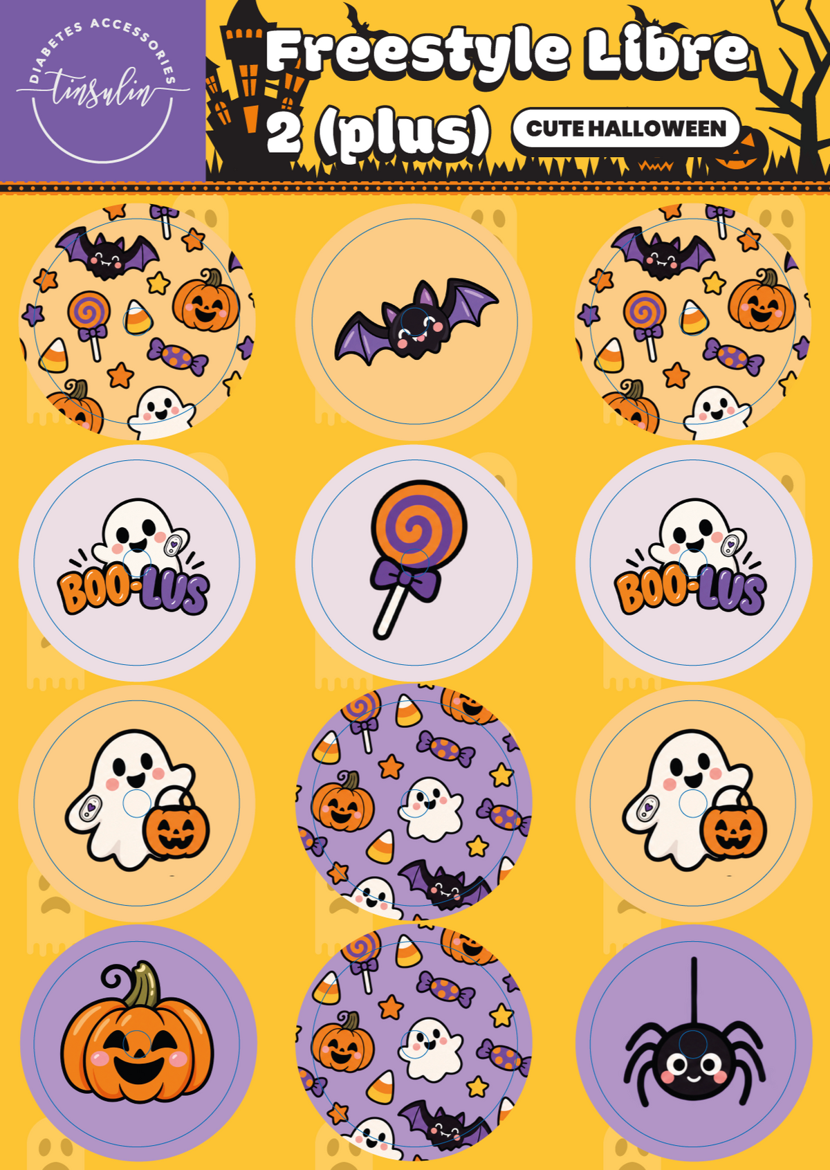 Sensor stickers Freestyle Libre 2 / 2 Plus – Cute Halloween (12 stickers)
