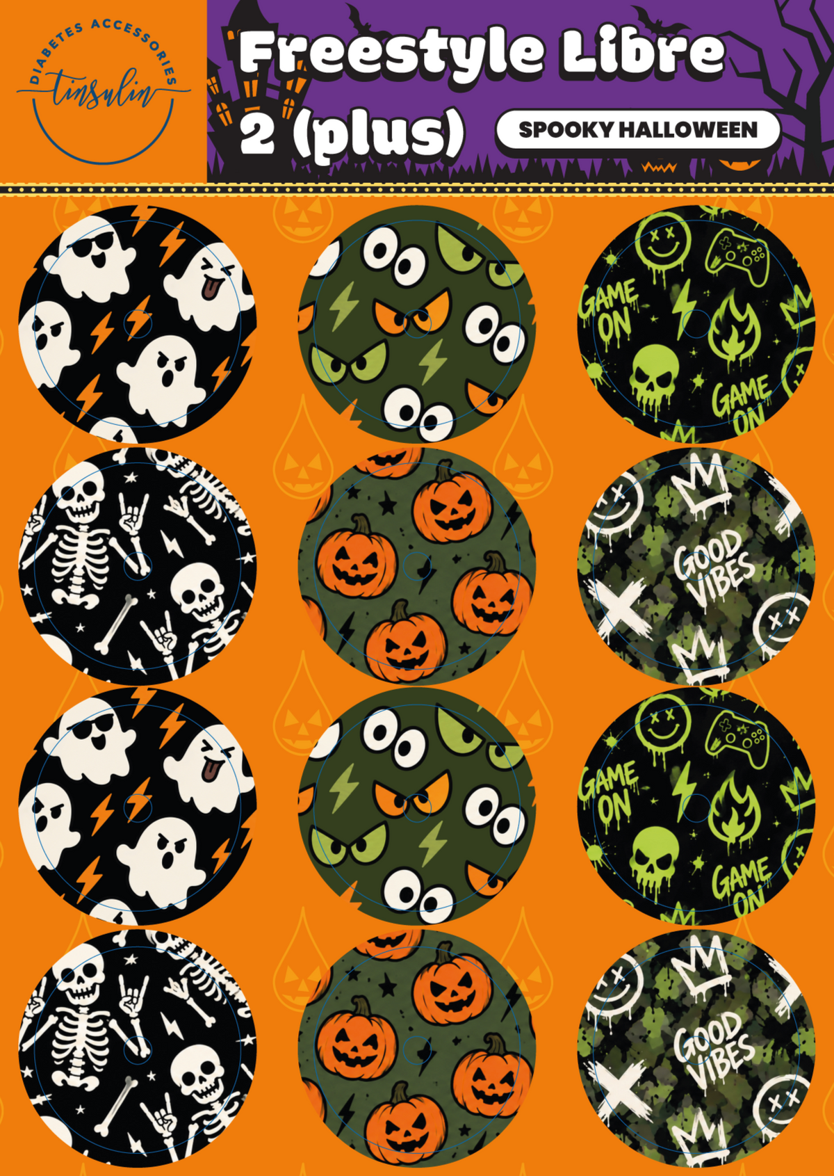 Sensor stickers Freestyle Libre 2 / 2 Plus – Spooky Halloween (12 stickers)