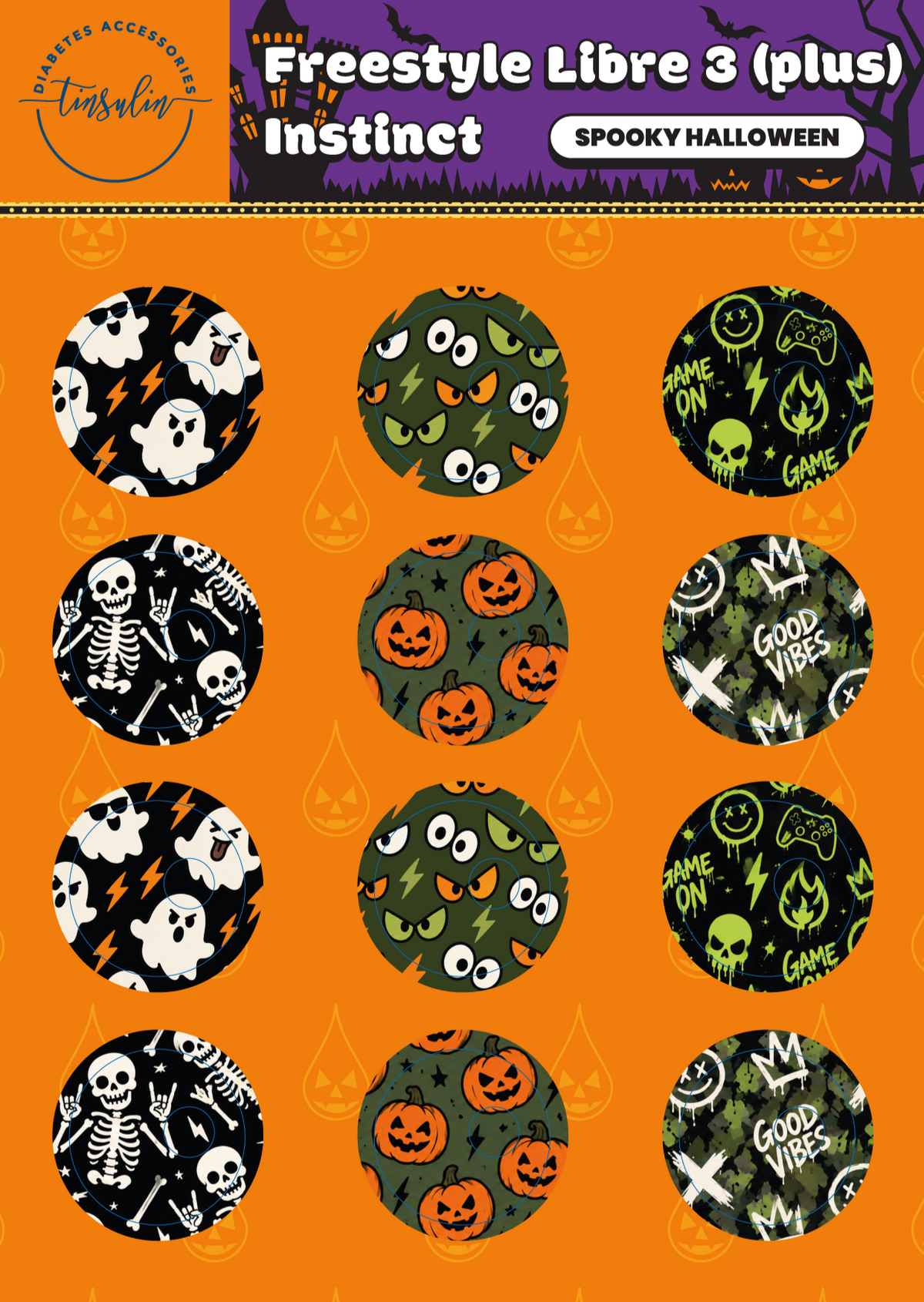 Sensor stickers Freestyle Libre 3 / 3 Plus / Instinct – Spooky Halloween (12 stickers)