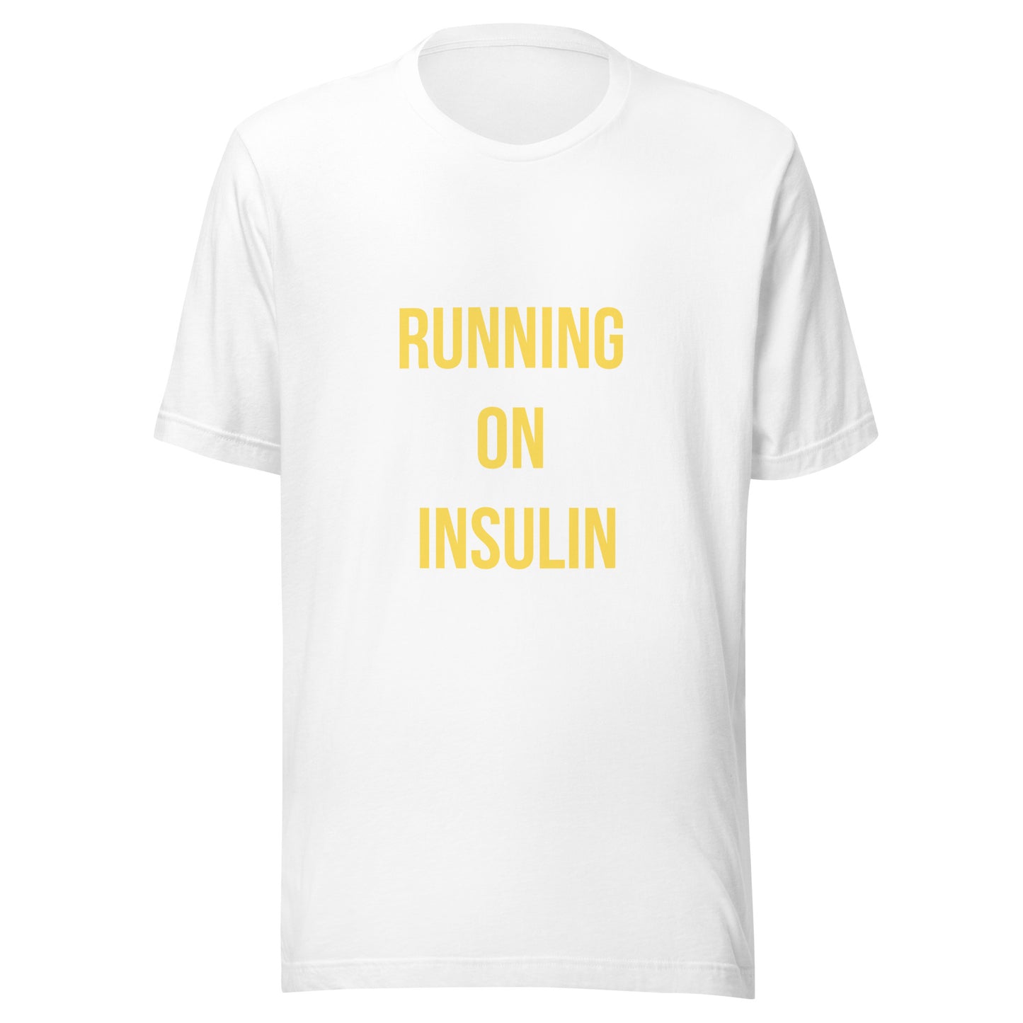 white unisex t-shirt 'running on insulin'