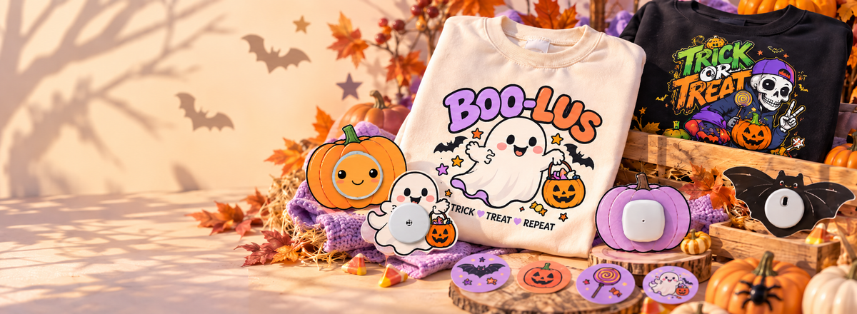 Halloween diabetes accessoires: sensorstickers, fixtapes en T-shirts voor kinderen