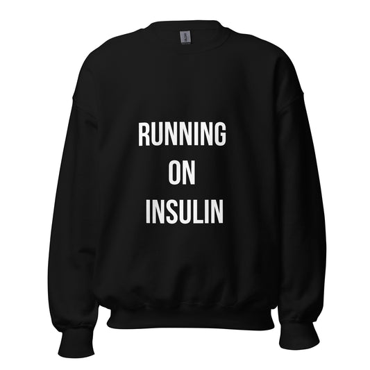 zwarte unisex trui 'running on insulin'