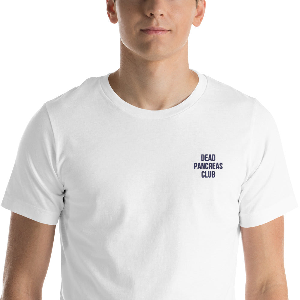 witte unisex t-shirt 'dead pancreas club'