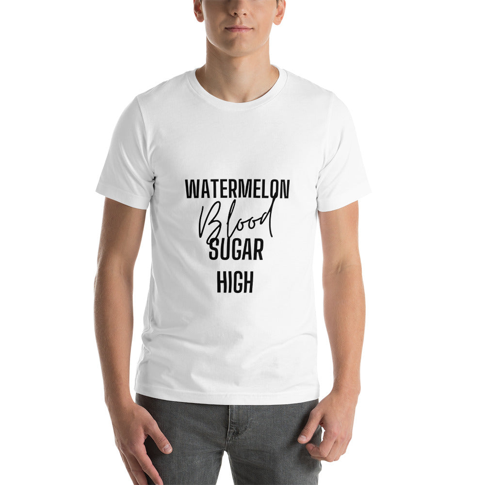 t-shirt blanc unisexe 'pastèque glycémie élevée'