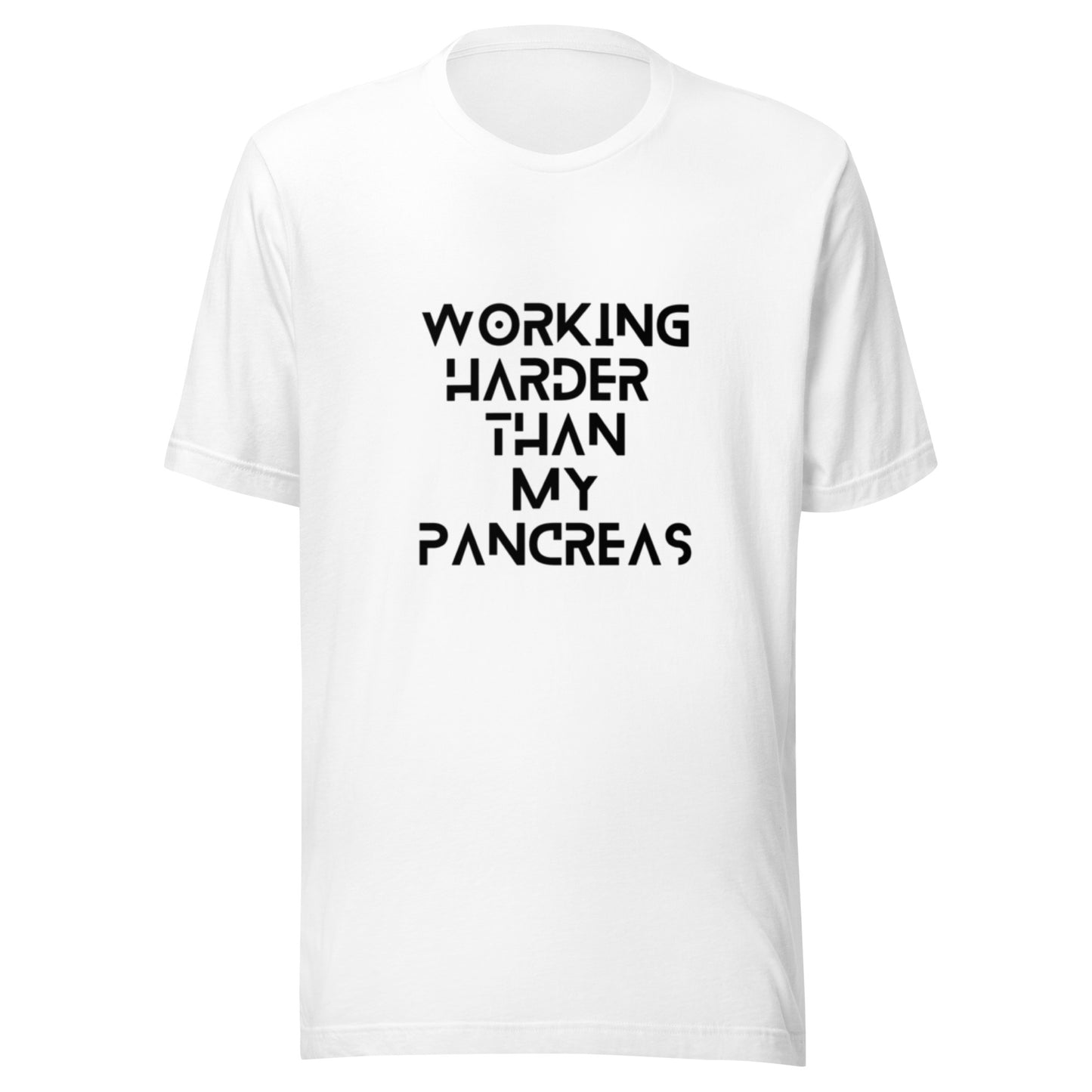 t-shirt blanc unisexe 'travailler plus dur que mon pancréas'