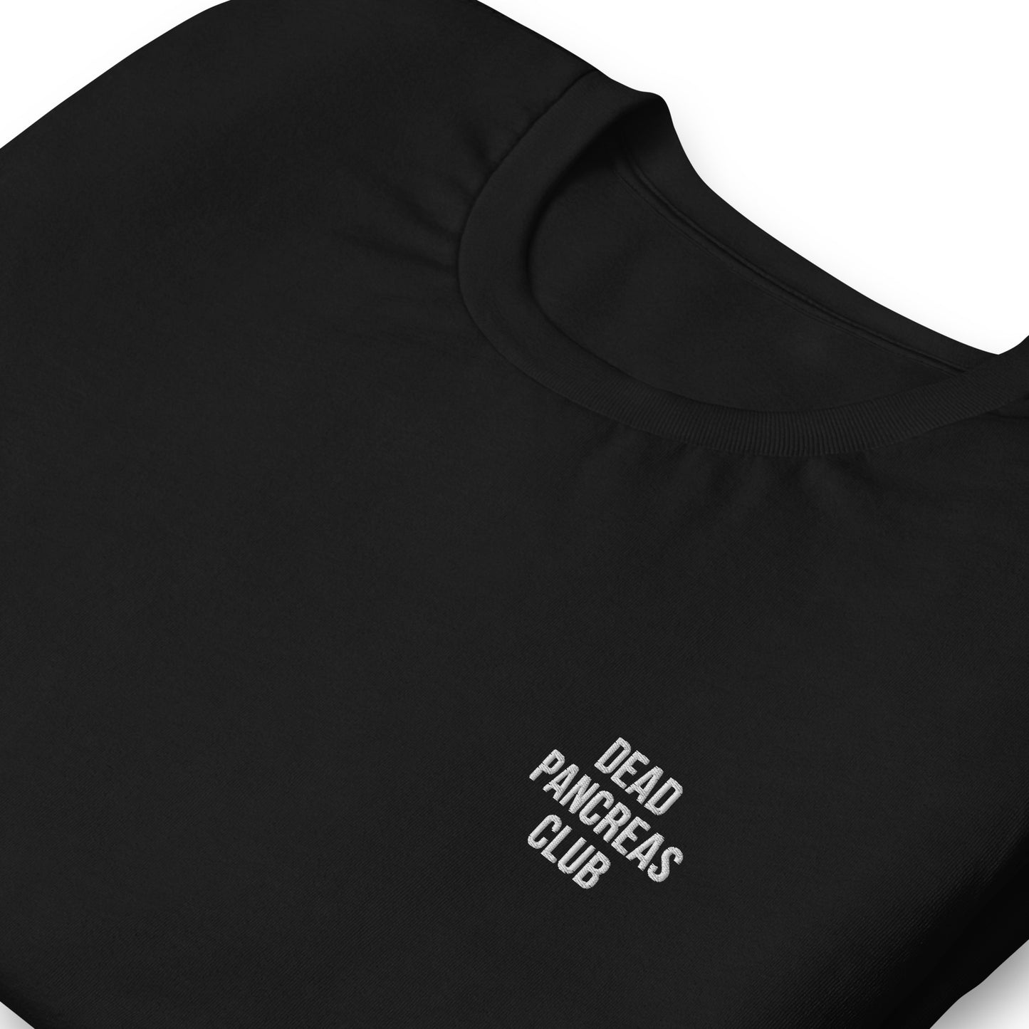 zwarte unisex t-shirt 'dead pancreas club'