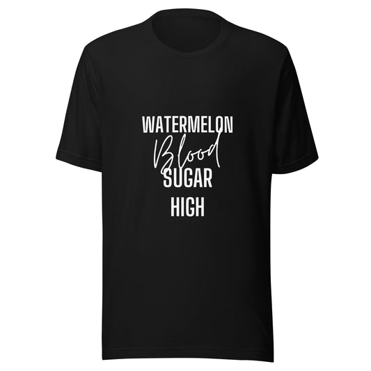 zwarte unisex t-shirt 'watermelon blood sugar high'