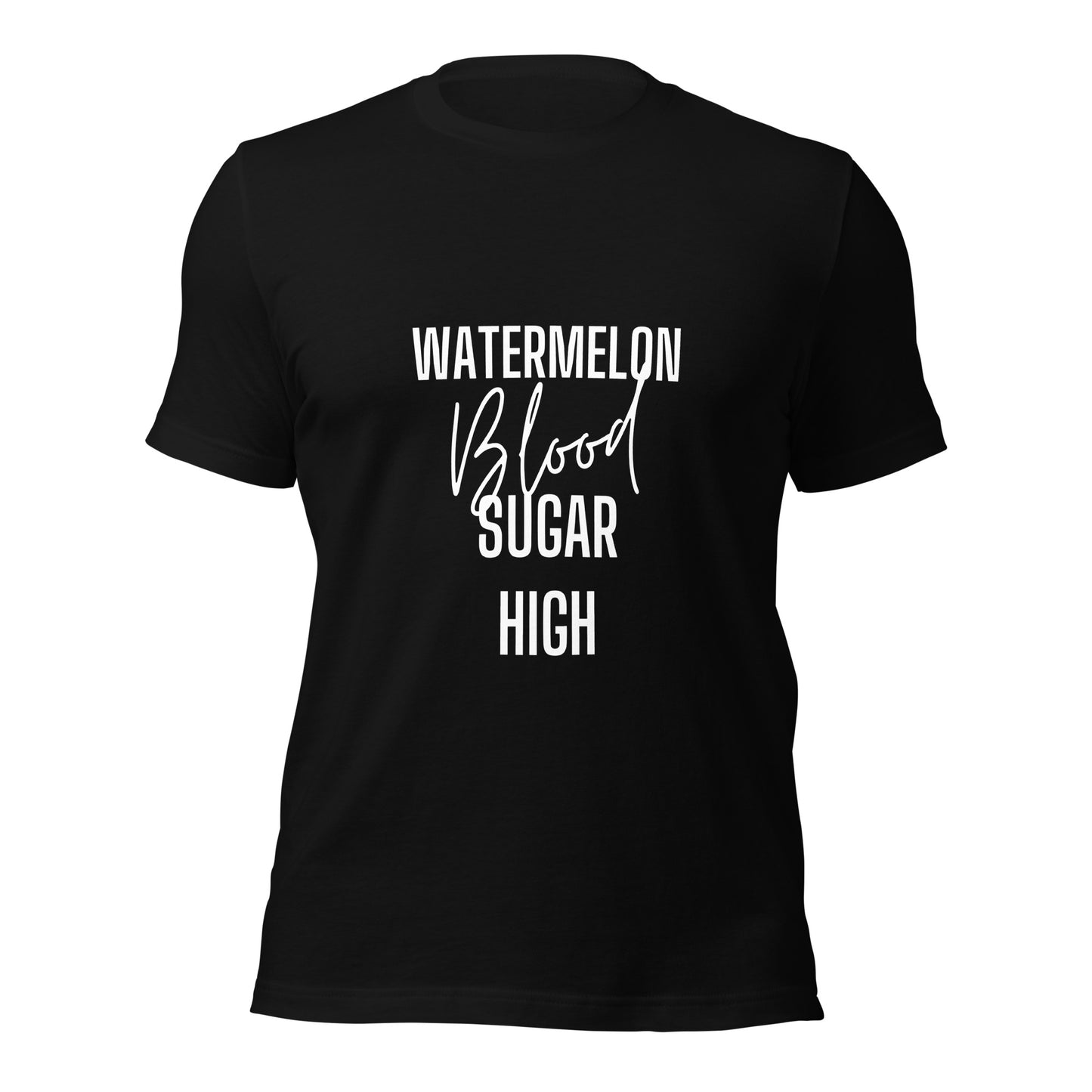 zwarte unisex t-shirt 'watermelon blood sugar high'