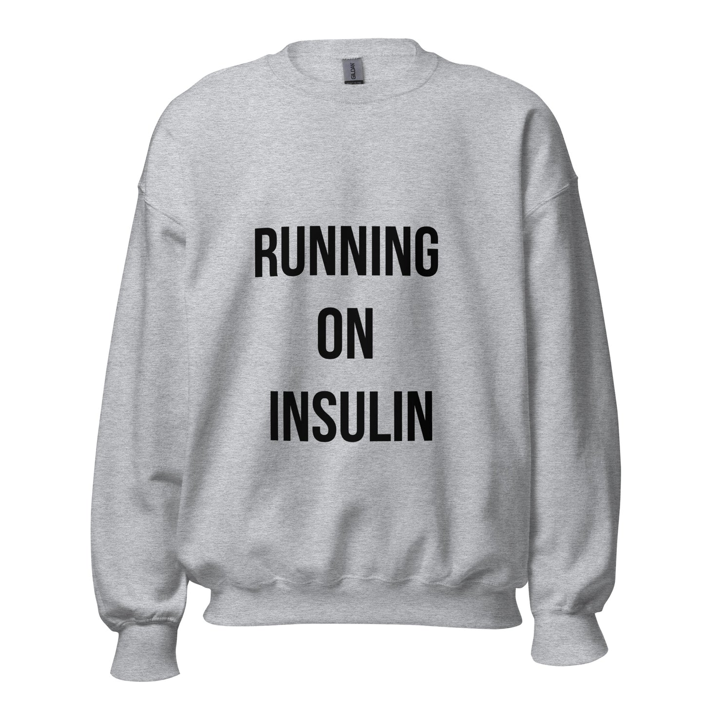 grijze unisex trui 'running on insulin'